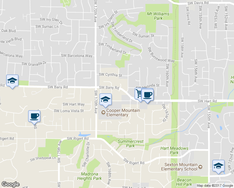 map of restaurants, bars, coffee shops, grocery stores, and more near 7380 Southwest 167th Place in Beaverton