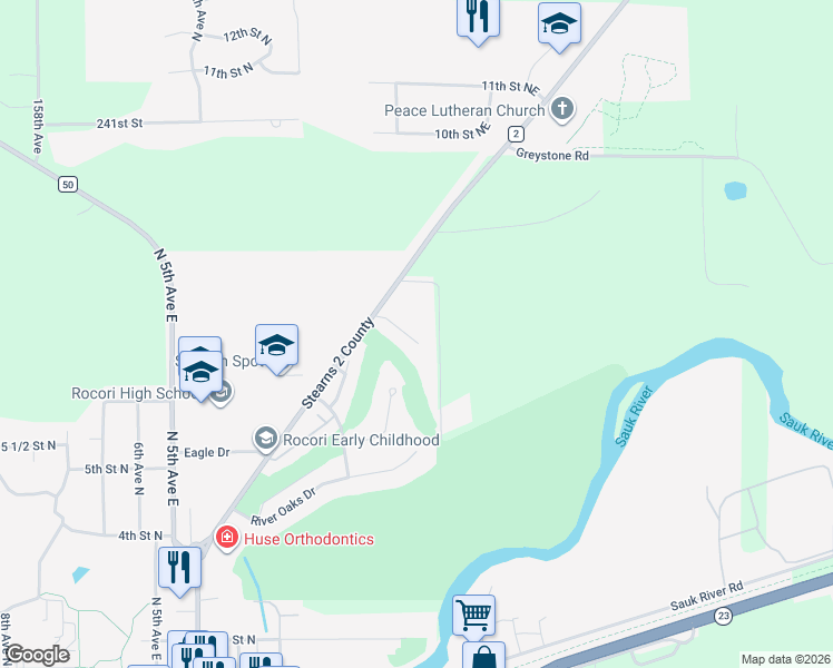 map of restaurants, bars, coffee shops, grocery stores, and more near 107 7th Street North in Cold Spring
