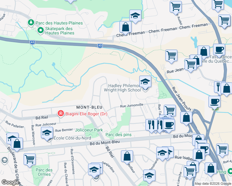 map of restaurants, bars, coffee shops, grocery stores, and more near 25 Rue de Deauville in Gatineau