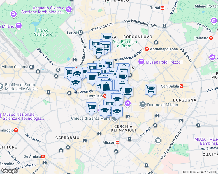 map of restaurants, bars, coffee shops, grocery stores, and more near 6 Via Bassano Porrone in Milano