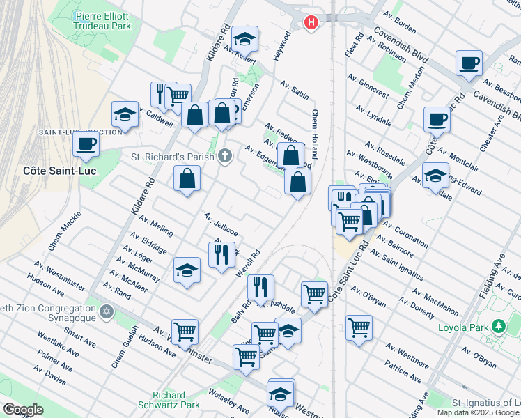 map of restaurants, bars, coffee shops, grocery stores, and more near 5606 Avenue Parkhaven in Côte Saint-Luc
