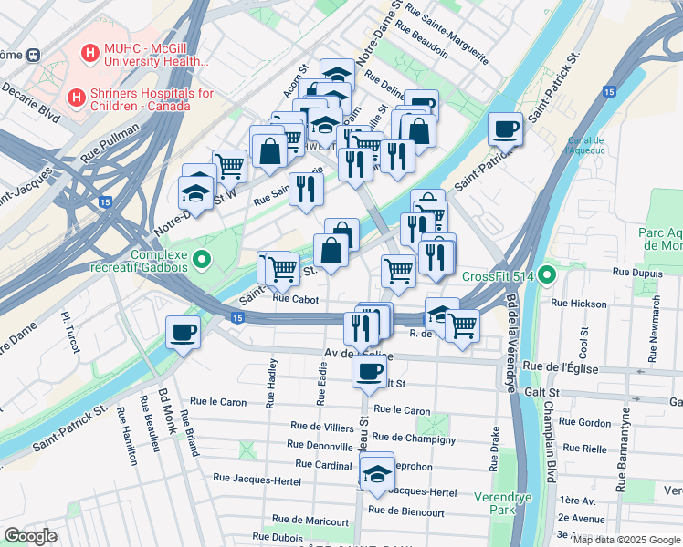 map of restaurants, bars, coffee shops, grocery stores, and more near in Montreal
