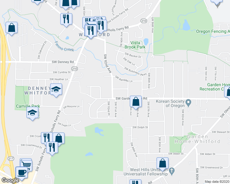 map of restaurants, bars, coffee shops, grocery stores, and more near 7430 Southwest 92nd Avenue in Portland