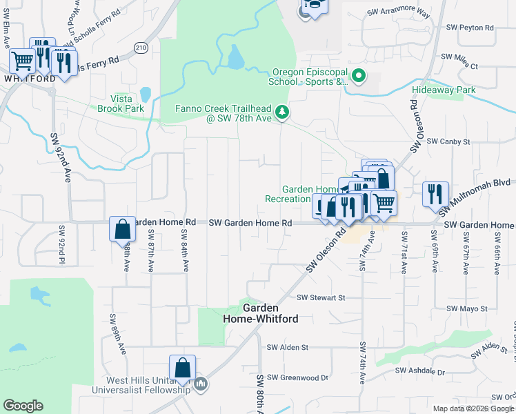 map of restaurants, bars, coffee shops, grocery stores, and more near 7414 Southwest 80th Terrace in Portland