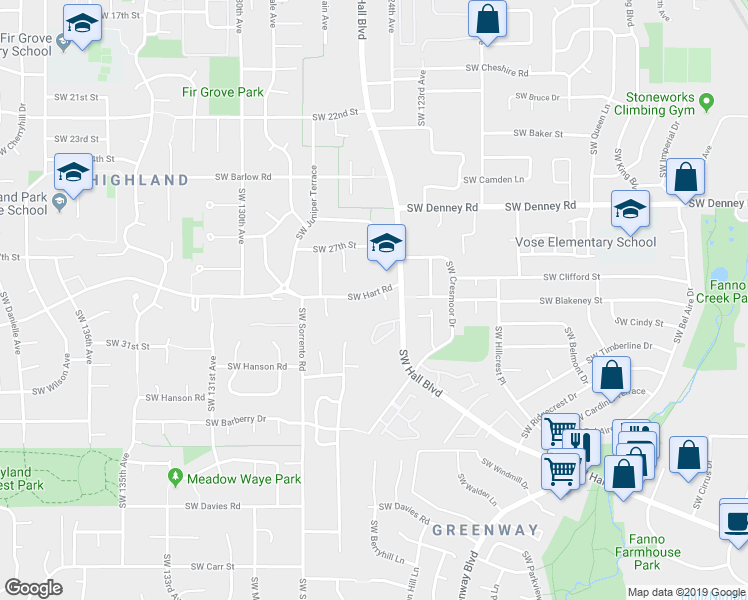map of restaurants, bars, coffee shops, grocery stores, and more near 12470 Southwest Hart Road in Beaverton