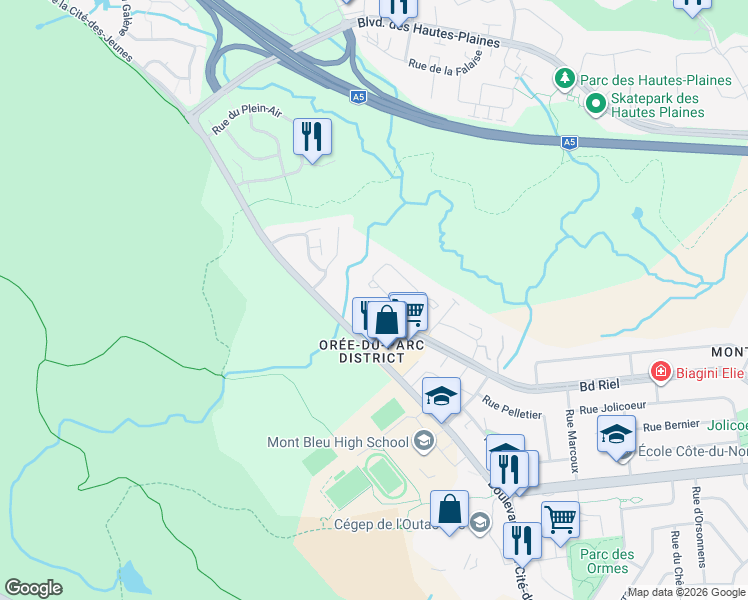 map of restaurants, bars, coffee shops, grocery stores, and more near 23 Rue de la Soeur-Jeanne-Marie-Chavoin in Gatineau