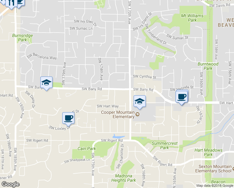 map of restaurants, bars, coffee shops, grocery stores, and more near 7400 Southwest 172nd Avenue in Beaverton