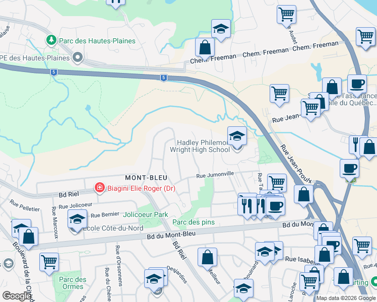 map of restaurants, bars, coffee shops, grocery stores, and more near 29 Rue de Deauville in Gatineau