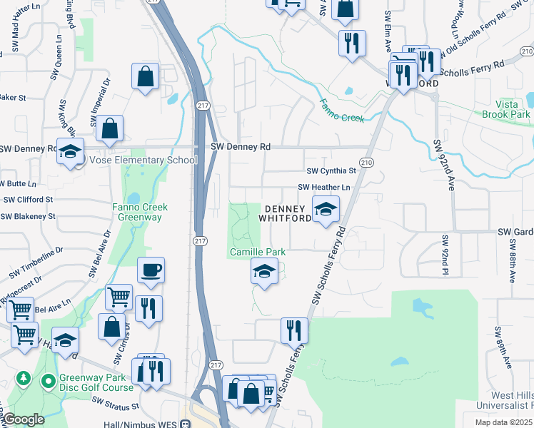 map of restaurants, bars, coffee shops, grocery stores, and more near 7415 Southwest 102nd Avenue in Beaverton