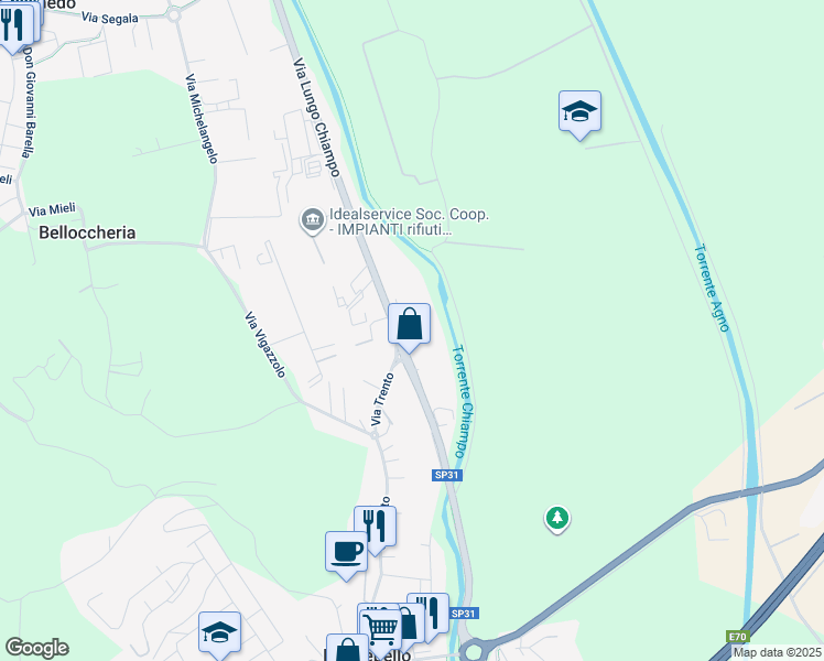 map of restaurants, bars, coffee shops, grocery stores, and more near 46 Via Lungo Chiampo in Montebello Vicentino