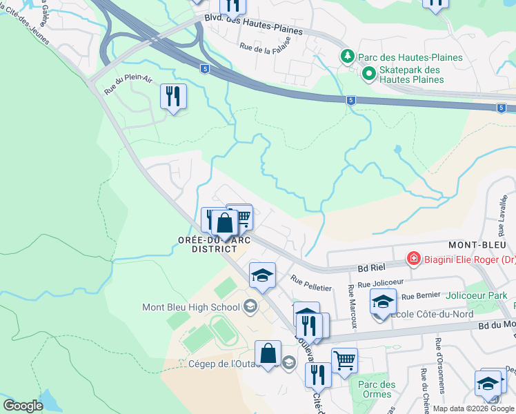 map of restaurants, bars, coffee shops, grocery stores, and more near 22 Place de la Soeur-Élisabeth-de-Hongrie in Gatineau
