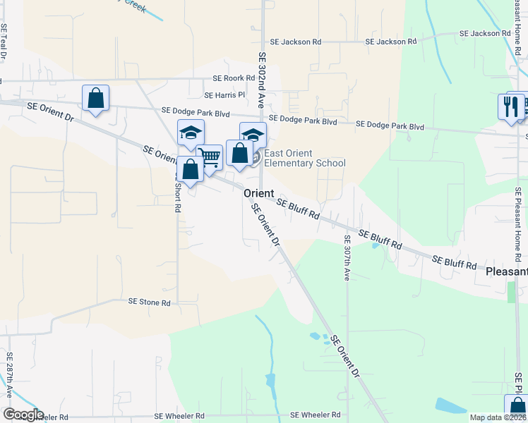 map of restaurants, bars, coffee shops, grocery stores, and more near 7820 SE Orient Dr in Gresham