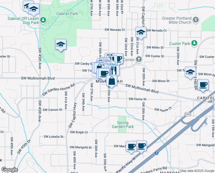 map of restaurants, bars, coffee shops, grocery stores, and more near in Portland