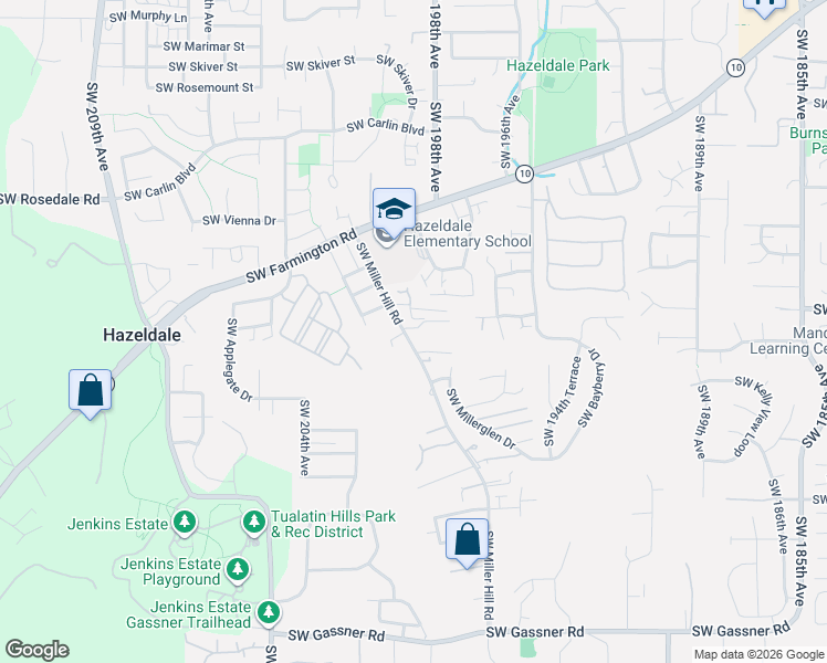 map of restaurants, bars, coffee shops, grocery stores, and more near 7395 Southwest Miller Hill Road in Beaverton