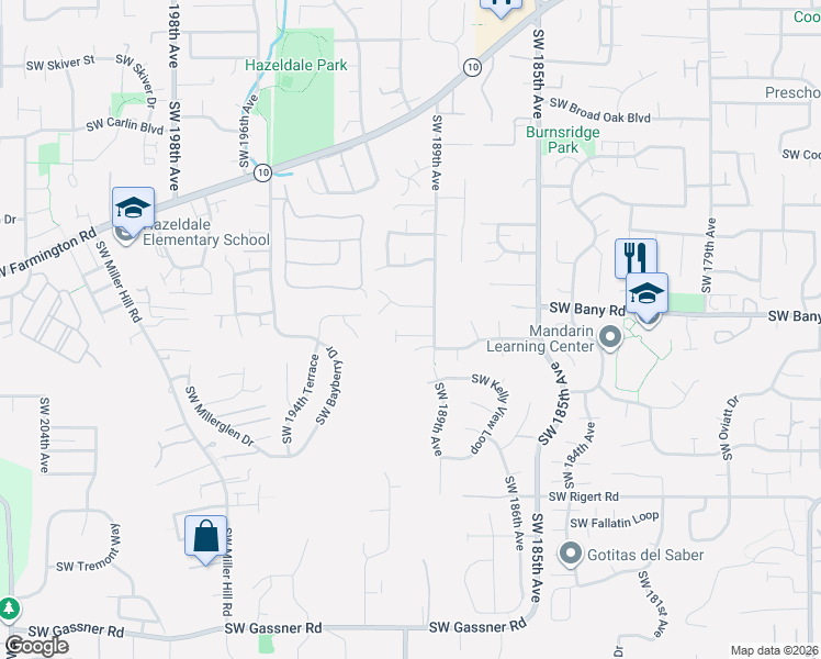 map of restaurants, bars, coffee shops, grocery stores, and more near 18975 Sw Northridge Ct in Beaverton