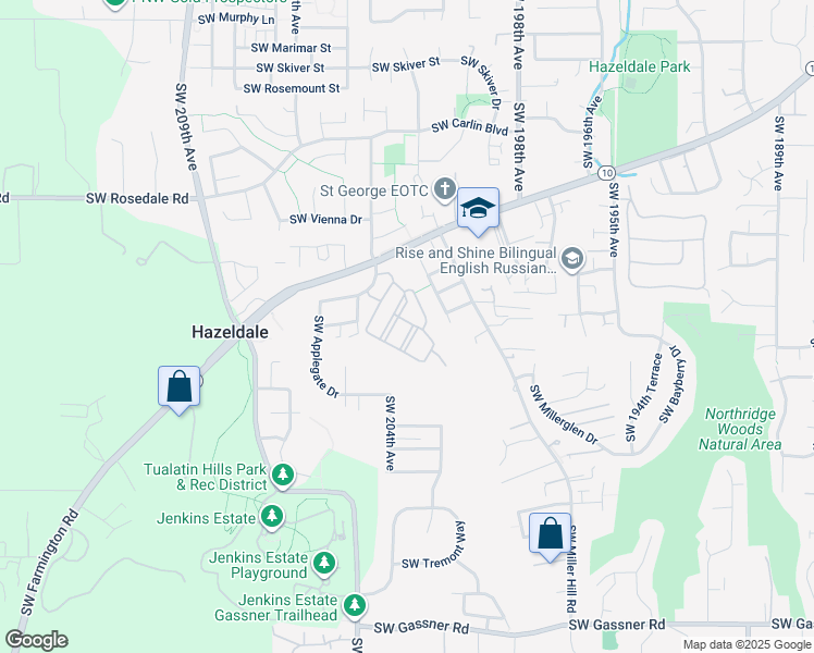 map of restaurants, bars, coffee shops, grocery stores, and more near 7240 Southwest 204th Avenue in Beaverton