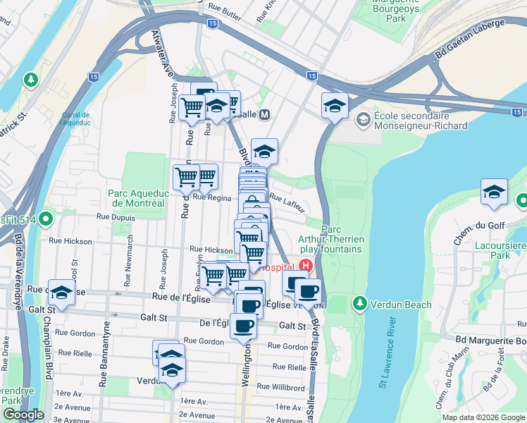 map of restaurants, bars, coffee shops, grocery stores, and more near 3723 Boulevard LaSalle in Montréal