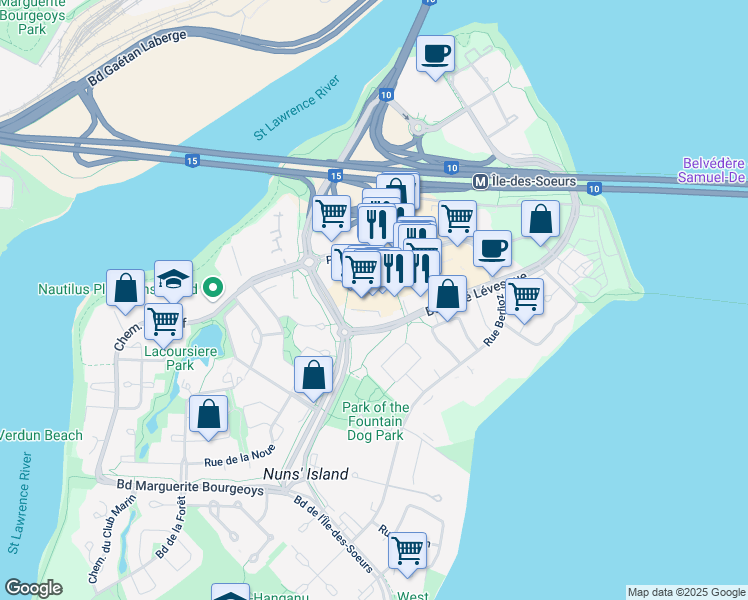 map of restaurants, bars, coffee shops, grocery stores, and more near in Montreal