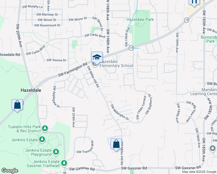 map of restaurants, bars, coffee shops, grocery stores, and more near 7340 Southwest Miller Hill Road in Beaverton