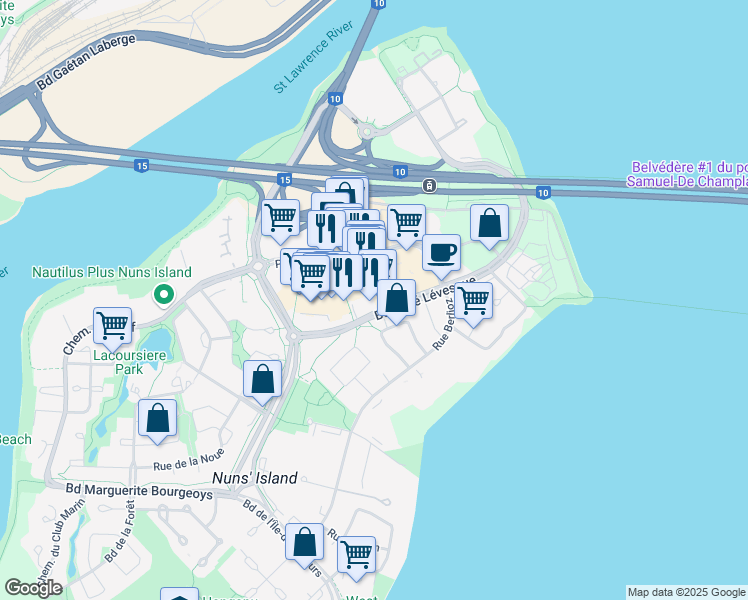 map of restaurants, bars, coffee shops, grocery stores, and more near 3000 Boulevard René Lévesque in Montréal