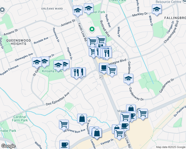 map of restaurants, bars, coffee shops, grocery stores, and more near in Ottawa