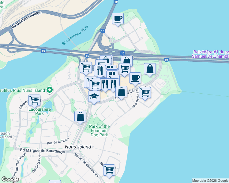 map of restaurants, bars, coffee shops, grocery stores, and more near in Montreal