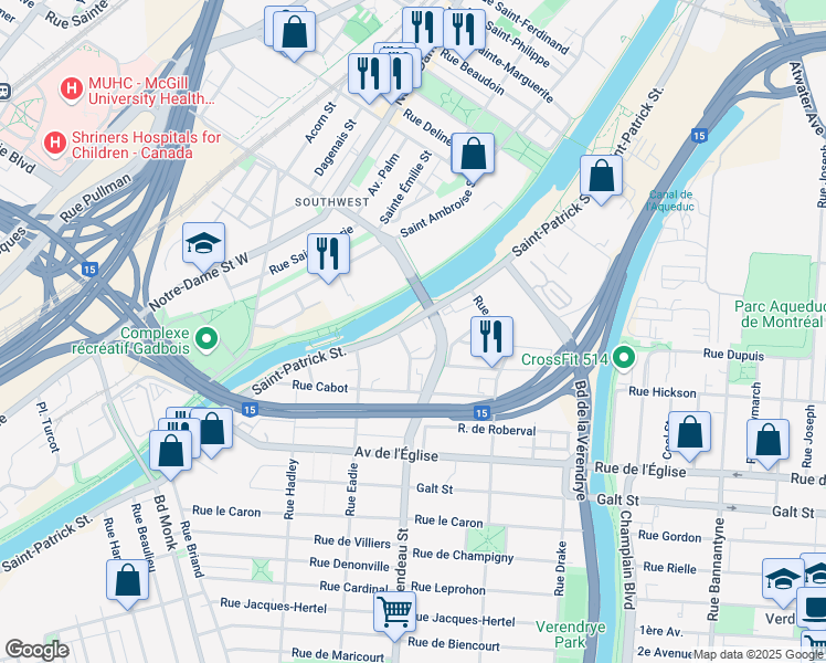 map of restaurants, bars, coffee shops, grocery stores, and more near in Montreal