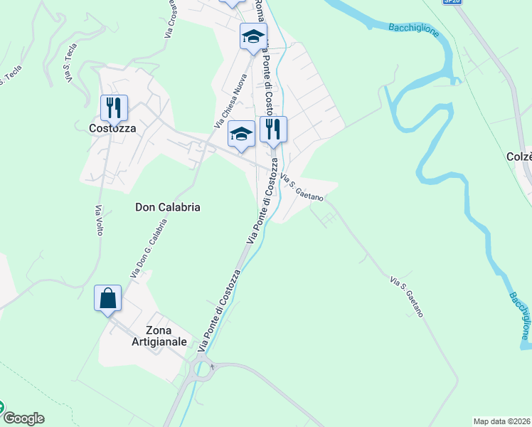 map of restaurants, bars, coffee shops, grocery stores, and more near 103 Via Ponte di Costozza in Longare