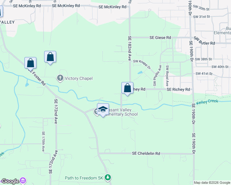 map of restaurants, bars, coffee shops, grocery stores, and more near 18169 Southeast Richey Road in Gresham