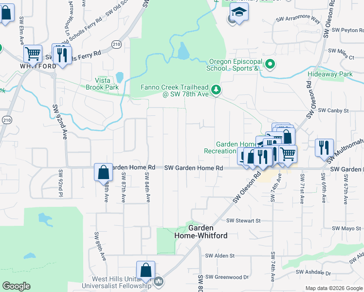 map of restaurants, bars, coffee shops, grocery stores, and more near 7430 Southwest 81st Avenue in Tigard