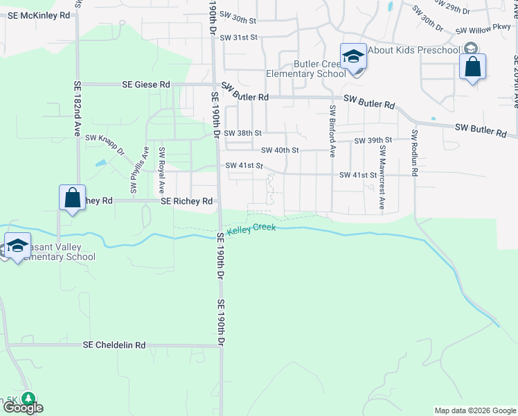 map of restaurants, bars, coffee shops, grocery stores, and more near 3266 Southwest 43rd Street in Gresham