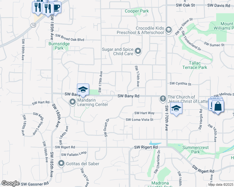 map of restaurants, bars, coffee shops, grocery stores, and more near 17740 Southwest Zenith Place in Beaverton