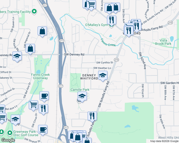 map of restaurants, bars, coffee shops, grocery stores, and more near 7290 Southwest 102nd Avenue in Beaverton