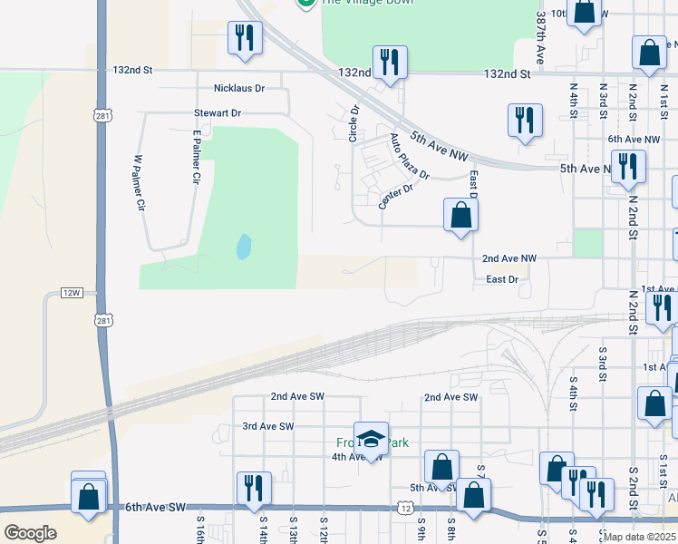 map of restaurants, bars, coffee shops, grocery stores, and more near 1210 2nd Avenue Northwest in Aberdeen