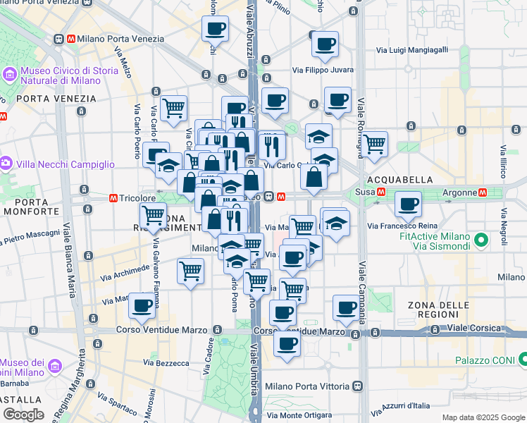 map of restaurants, bars, coffee shops, grocery stores, and more near 60 Viale Piceno in Milano