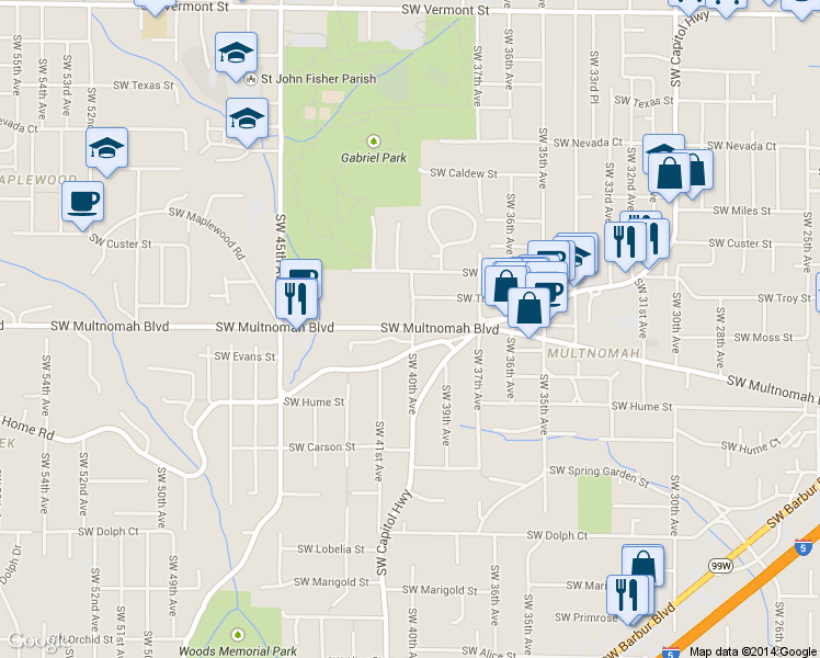 map of restaurants, bars, coffee shops, grocery stores, and more near in Portland