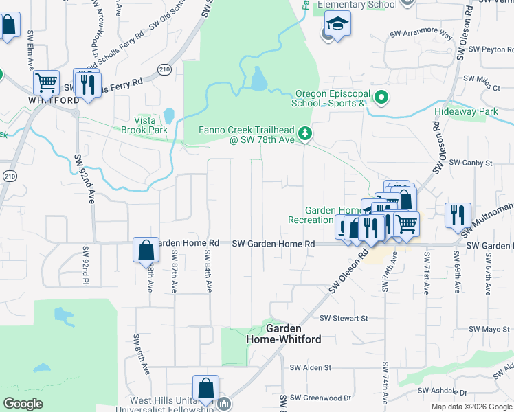 map of restaurants, bars, coffee shops, grocery stores, and more near 7220 Southwest 81st Avenue in Portland