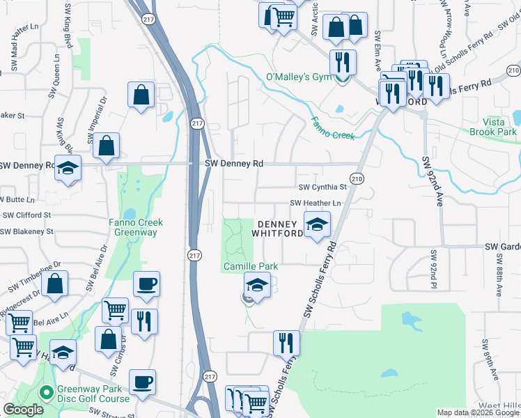 map of restaurants, bars, coffee shops, grocery stores, and more near 7205 Southwest 103rd Avenue in Beaverton