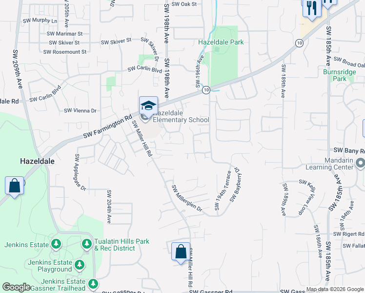 map of restaurants, bars, coffee shops, grocery stores, and more near 7158 Southwest Rydell Place in Aloha