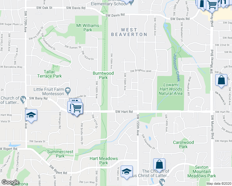 map of restaurants, bars, coffee shops, grocery stores, and more near 7227 Southwest Linette Way in Beaverton