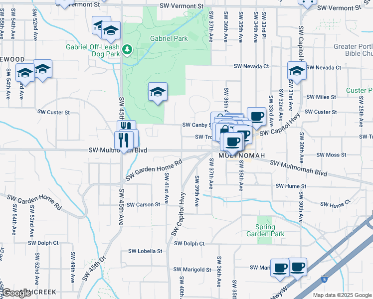 map of restaurants, bars, coffee shops, grocery stores, and more near in Portland