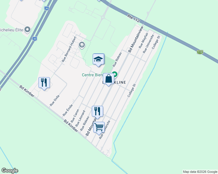 map of restaurants, bars, coffee shops, grocery stores, and more near 3542 Boulevard Mountainview in Longueuil