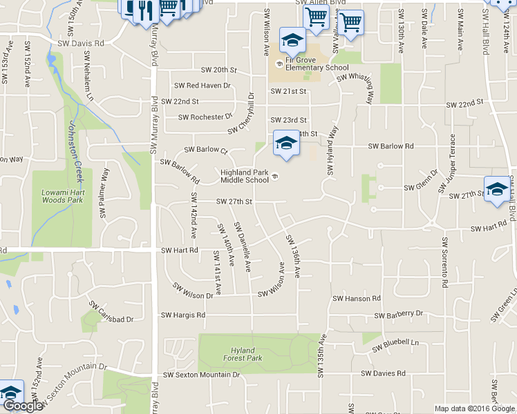 map of restaurants, bars, coffee shops, grocery stores, and more near 7200 Southwest Wilson Avenue in Beaverton