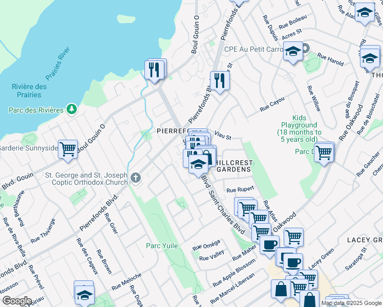 map of restaurants, bars, coffee shops, grocery stores, and more near Rue Brodeur in Montreal