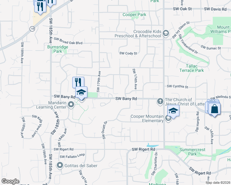 map of restaurants, bars, coffee shops, grocery stores, and more near 7179 Southwest 176th Avenue in Aloha