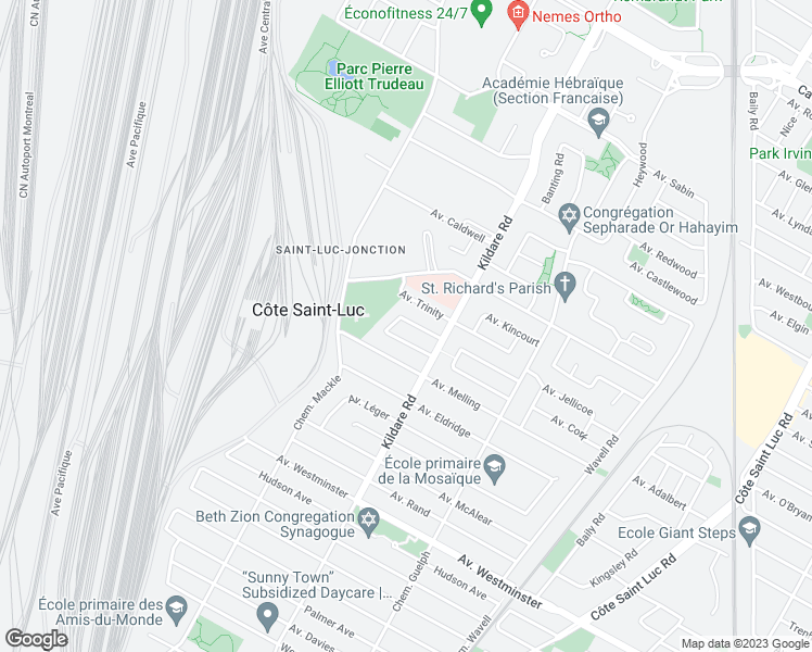 map of restaurants, bars, coffee shops, grocery stores, and more near 5774 Avenue Glenarden in Côte Saint-Luc