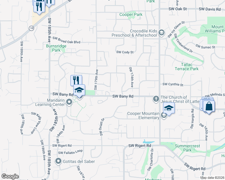 map of restaurants, bars, coffee shops, grocery stores, and more near 7179 Southwest 176th Avenue in Aloha