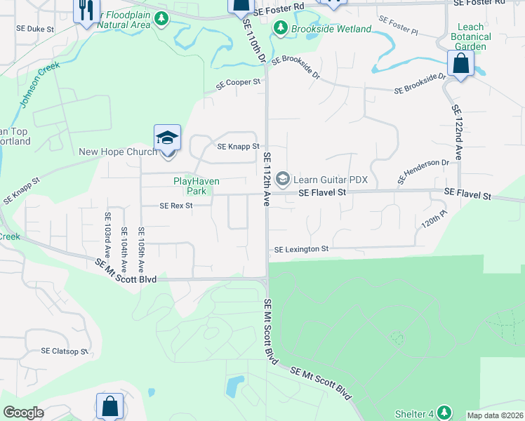 map of restaurants, bars, coffee shops, grocery stores, and more near 7607 Southeast 112th Avenue in Portland