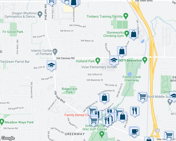 map of restaurants, bars, coffee shops, grocery stores, and more near 11740 Southwest Butte Lane in Beaverton