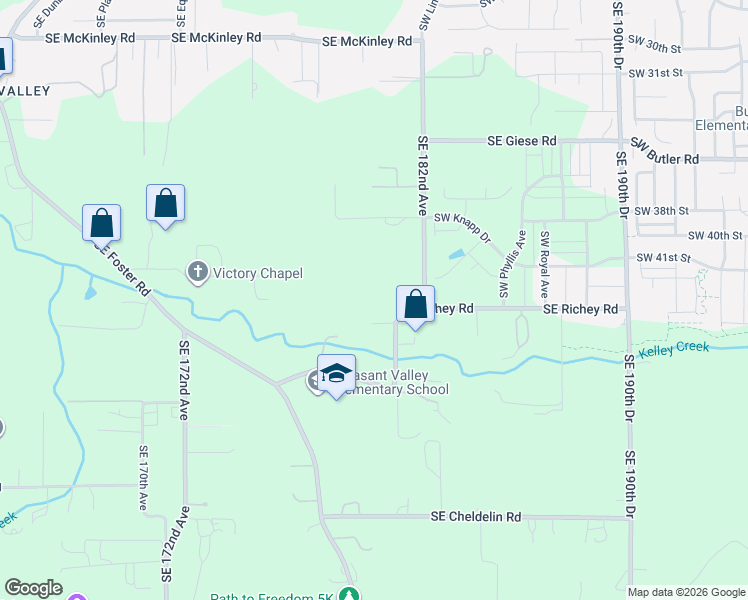 map of restaurants, bars, coffee shops, grocery stores, and more near 18183 Southeast Richey Road in Gresham